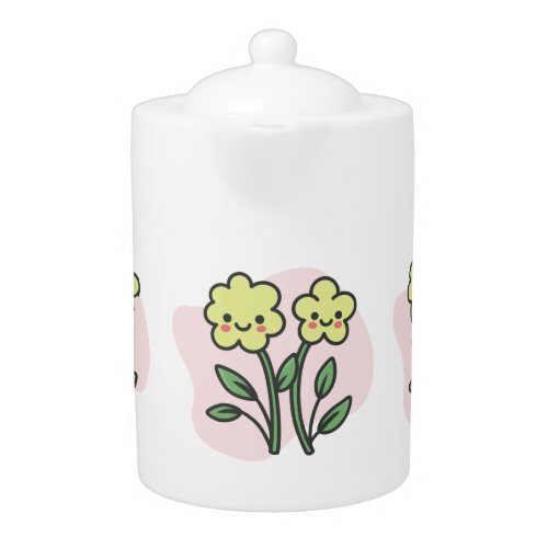 Cute Kawaii Smiling Yellow Flowers Ceramic Tea Pot