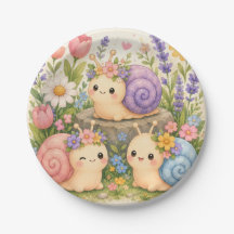 Cute kawaii snails with flowers