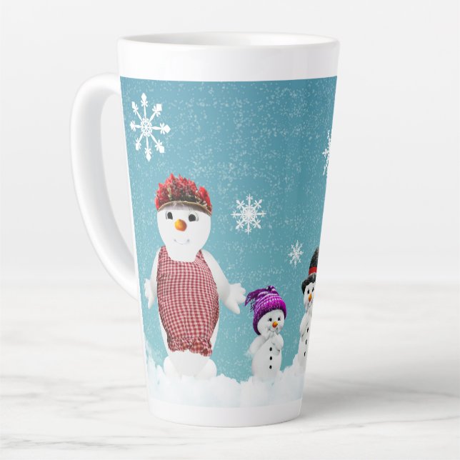 cute kawaii Snowman Family Christmas Festive Latte Mug (Left Angle)