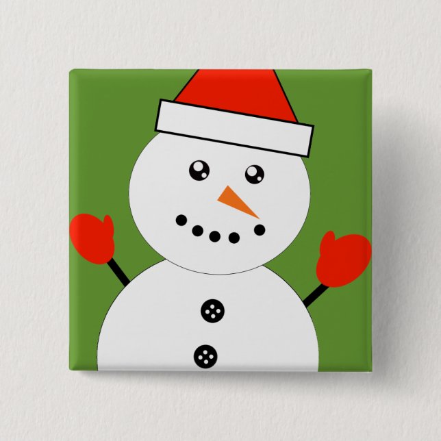 Cute Kawaii Snowman Pinback Button (Front)
