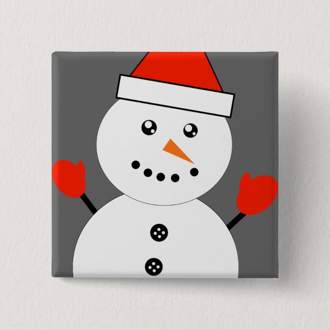 Cute Kawaii Snowman Pinback Button (Front)