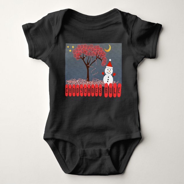 Cute Kawaii Snowman with Candy Cane Tree Baby Bodysuit (Front)