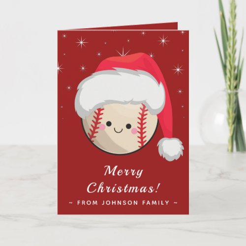 Cute Kawaii Softball Baseball Sparkly Red Festive Card