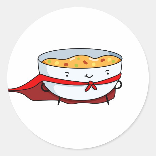 Cute Kawaii Soup-er Hero Classic Round Sticker (Front)