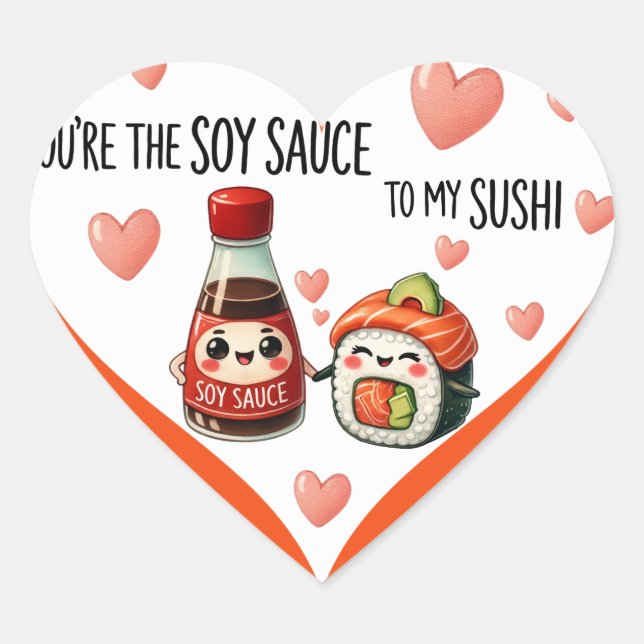 Cute Kawaii Soy Sauce and Sushi Heart Sticker (Front)