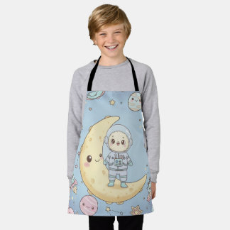 Cute Kawaii Space - Astronaut and Smiling Moon Apron