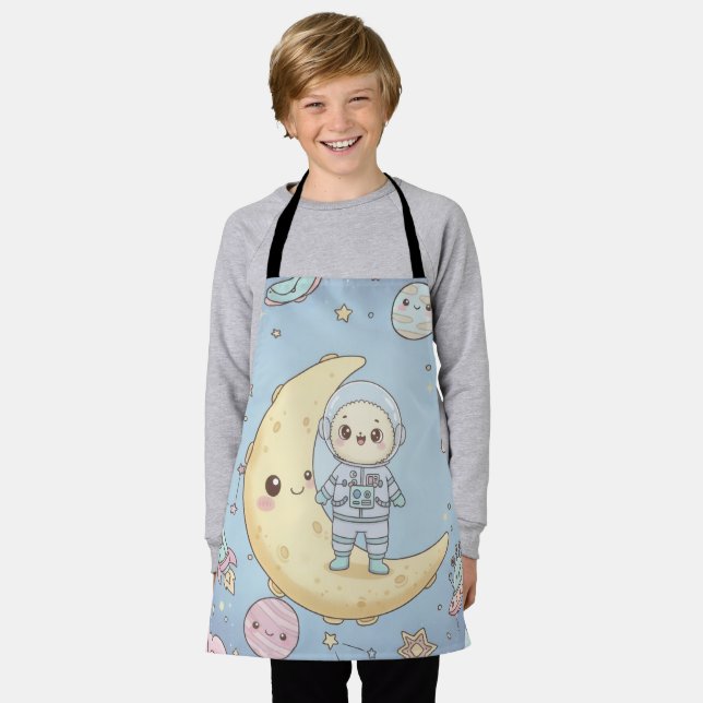 Cute Kawaii Space - Astronaut and Smiling Moon Apron (Worn)
