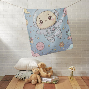Cute Kawaii Space - Astronaut and Smiling Moon Baby Blanket