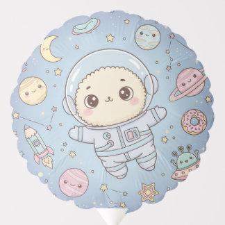 Cute Kawaii Space - Astronaut and Smiling Moon  Balloon