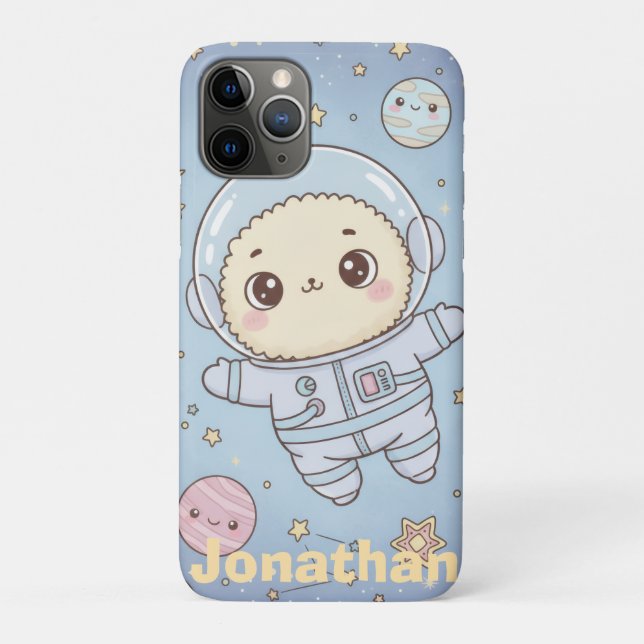 Cute Kawaii Space - Astronaut and Smiling Moon Case-Mate iPhone Case (Back)