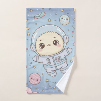 Cute Kawaii Space - Astronaut and Smiling Moon Hand Towel