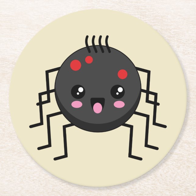 Cute Kawaii Spider Round Paper Coaster (Front)