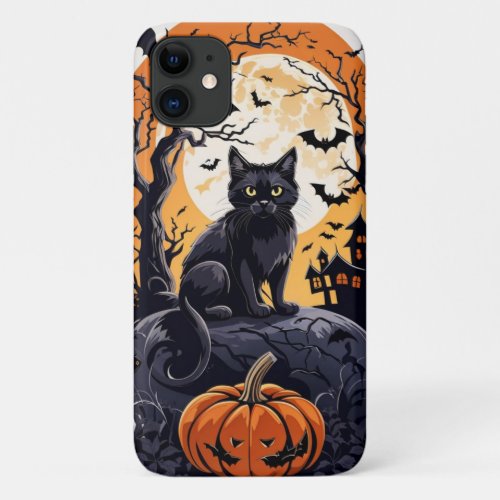Cute Kawaii Spooky Halloween Black Cat Ghost iPhone 11 Case