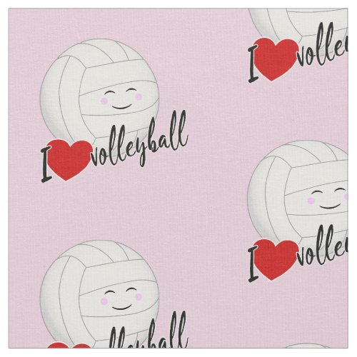 cute kawaii sports girls I love volleyball pattern Fabric