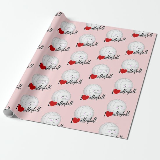 cute kawaii sports girls I love volleyball pattern Wrapping Paper