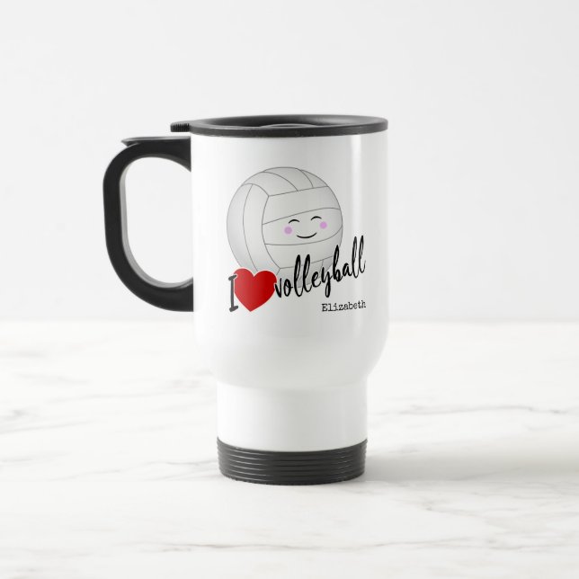 cute kawaii sports girls' "I love volleyball" Travel Mug (Left)
