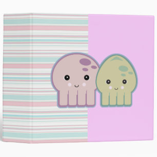 Cute Kawaii Squid and Octopus Striped Notebook Binder