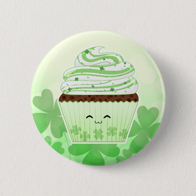 Cute kawaii St Patricks day cupcake Pinback Button (Front)