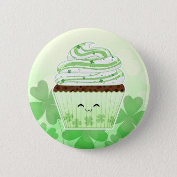 Cute Kawaii St Patricks Day Cupcake Pinback Button by DiaSuuArt at Zazzle