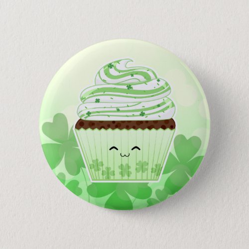Cute kawaii St Patricks day cupcake Pinback Button