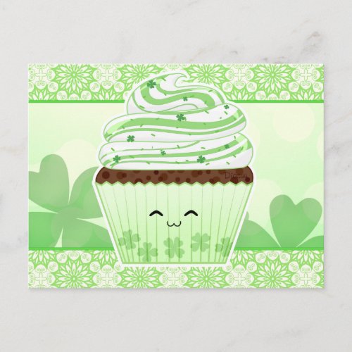 Cute kawaii St Patricks day cupcake Postcard