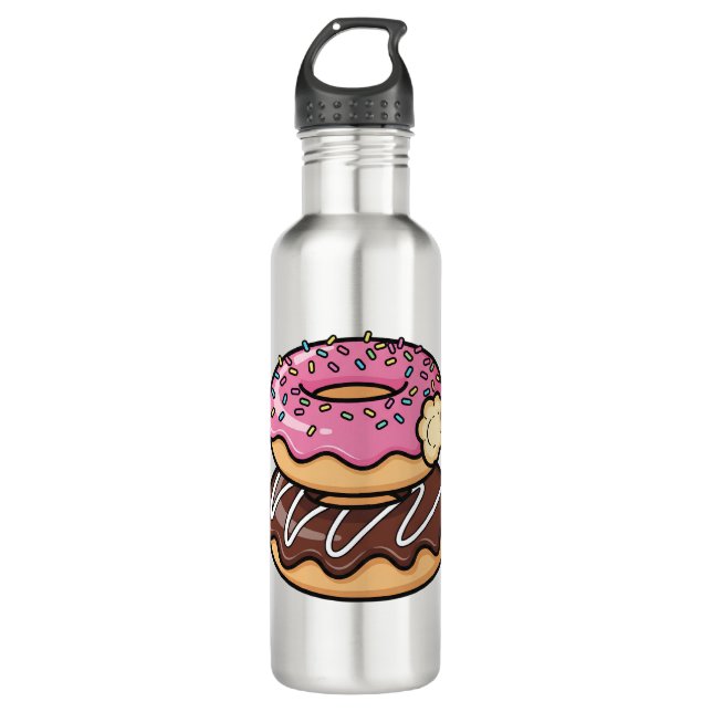 Cute Kawaii Stacked Donuts Illustration Stainless Steel Water Bottle (Front)