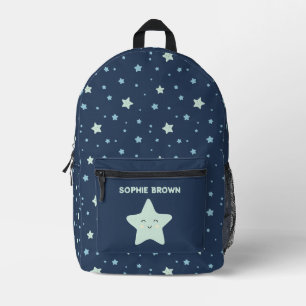 Cute Kawaii Star Pattern on Navy Blue Custom Name Printed Backpack