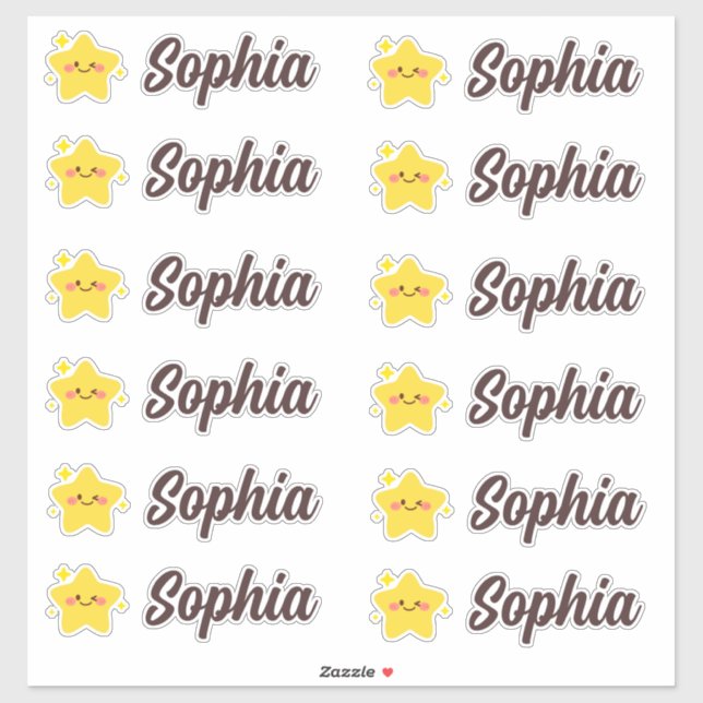 Cute Kawaii Star Personalized Name Sticker (Sheet)