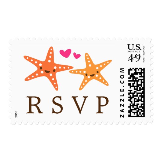 Cute kawaii starfish beach wedding RSVP reply Postage