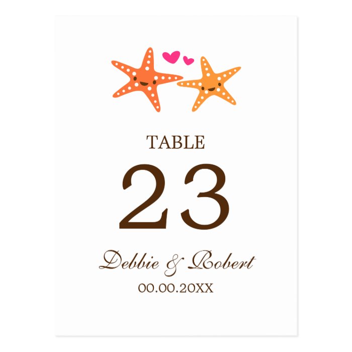 Cute kawaii starfish beach wedding table number postcard