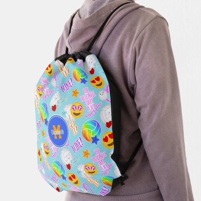 cute kawaii stickers pattern I love volleyball Drawstring Bag (Insitu)
