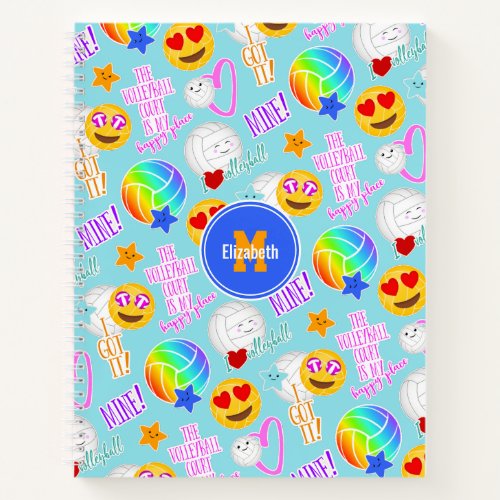 cute kawaii stickers pattern I love volleyball Notebook