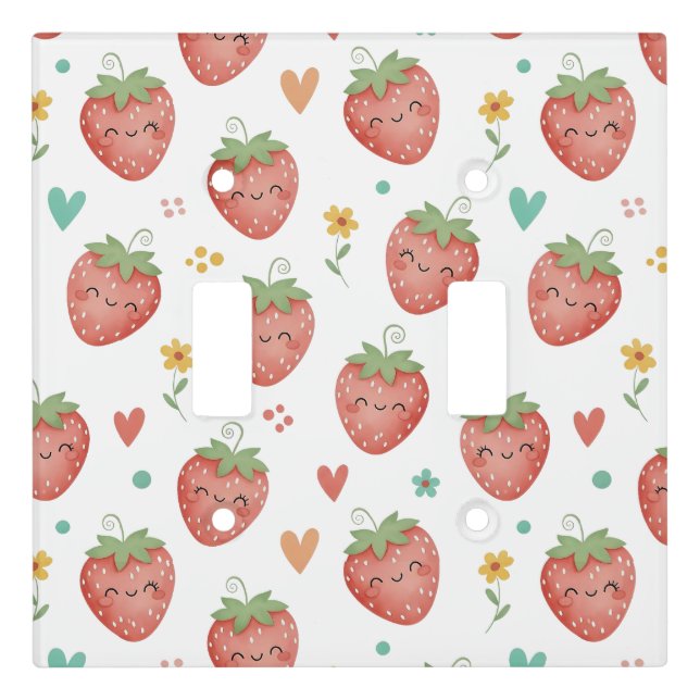 Cute Kawaii Strawberries Light Switch Cover (Front)