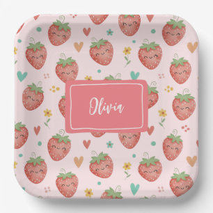 Cute Kawaii Strawberries Paper Plates