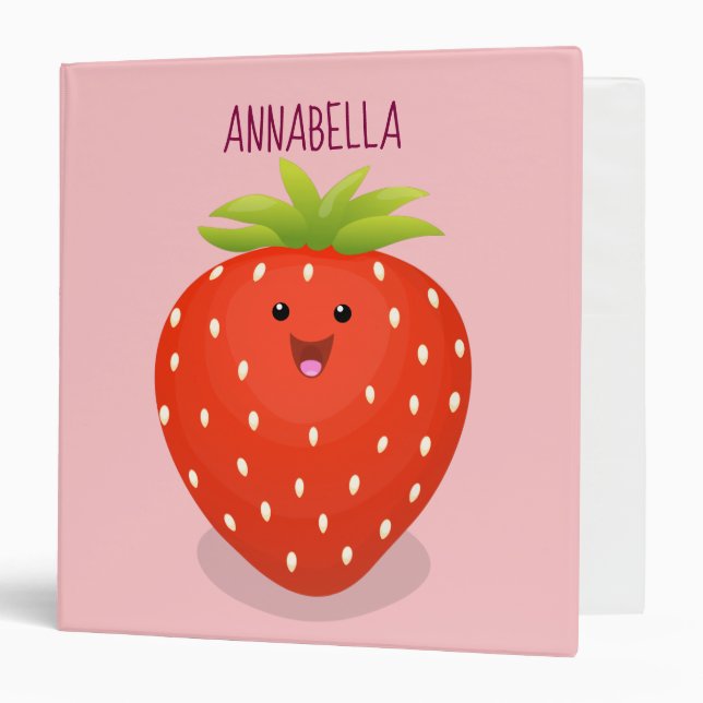 Cute kawaii strawberry cartoon illustration 3 ring binder (Front/Inside)