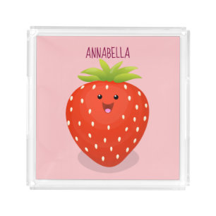 Cute kawaii strawberry cartoon illustration acrylic tray