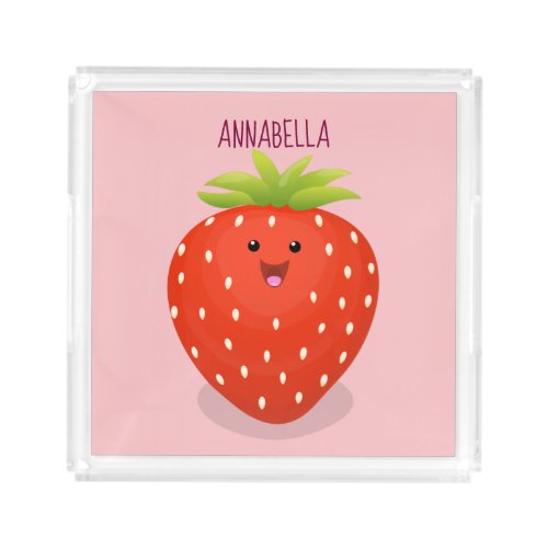 Cute kawaii strawberry cartoon illustration acrylic tray