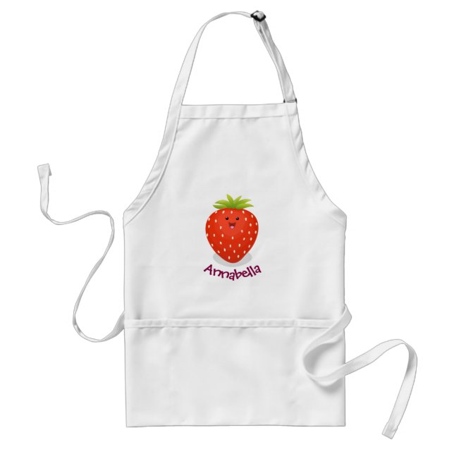 Cute kawaii strawberry cartoon illustration adult apron (Front)