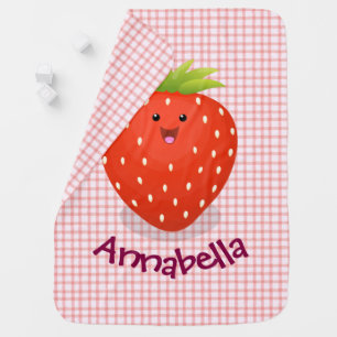 Cute kawaii strawberry cartoon illustration baby blanket