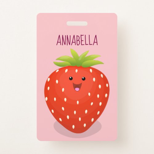 Cute kawaii strawberry cartoon illustration badge