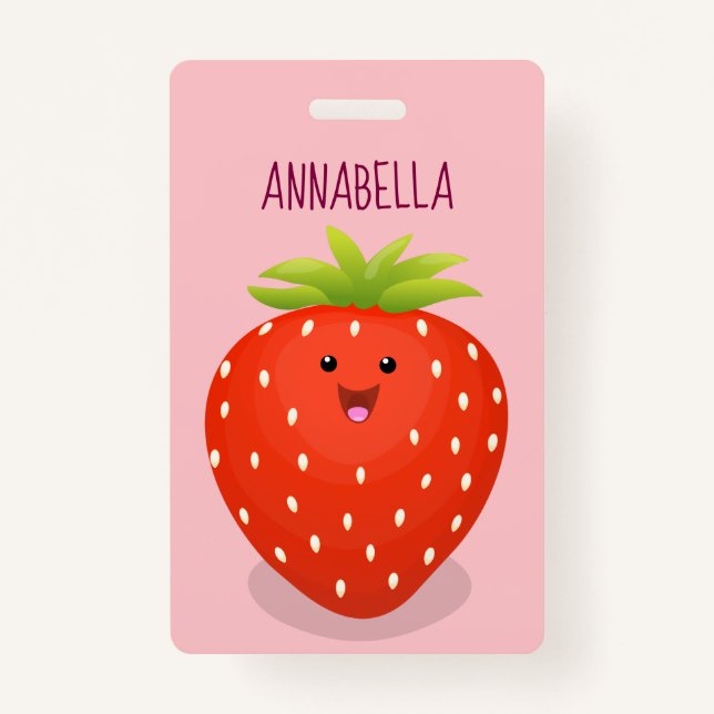Cute kawaii strawberry cartoon illustration badge (Front)