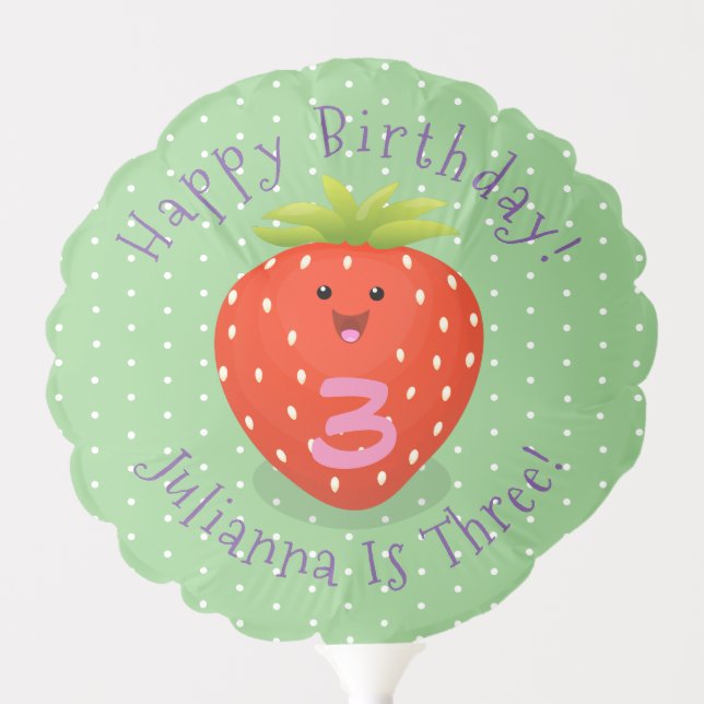 Cute kawaii strawberry cartoon illustration balloon (Front)