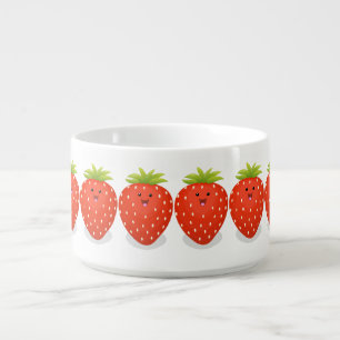 Cute kawaii strawberry cartoon illustration bowl