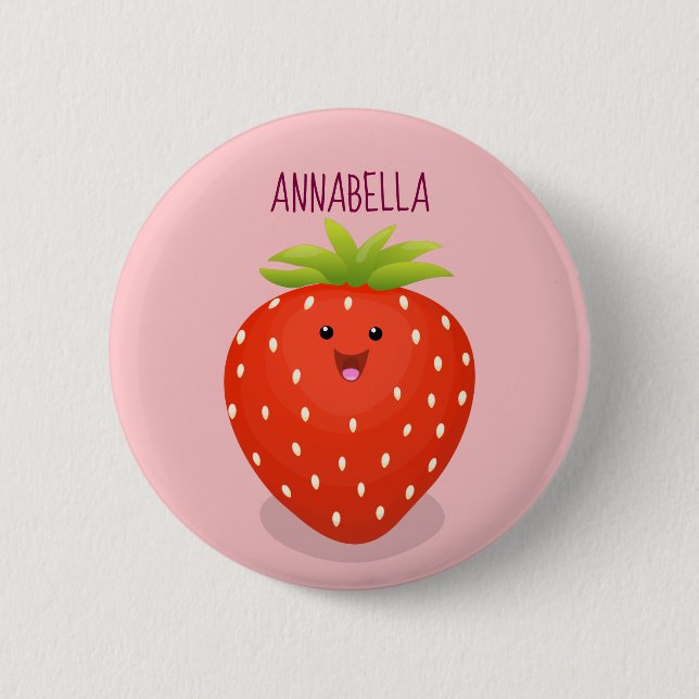 Cute kawaii strawberry cartoon illustration button (Front)