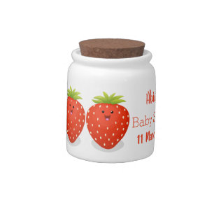 Cute kawaii strawberry cartoon illustration candy jar