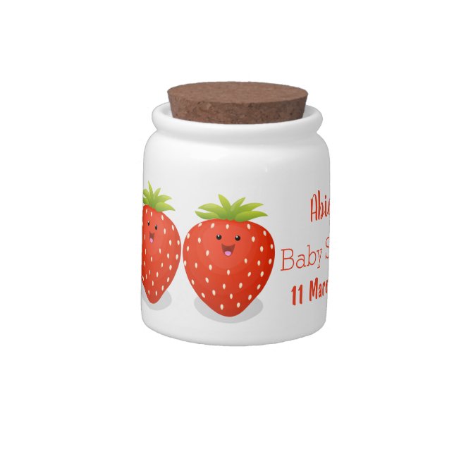 Cute kawaii strawberry cartoon illustration candy jar (Left)