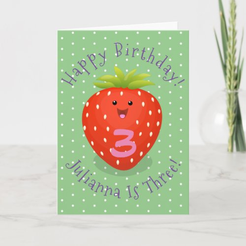 Cute kawaii strawberry cartoon illustration card