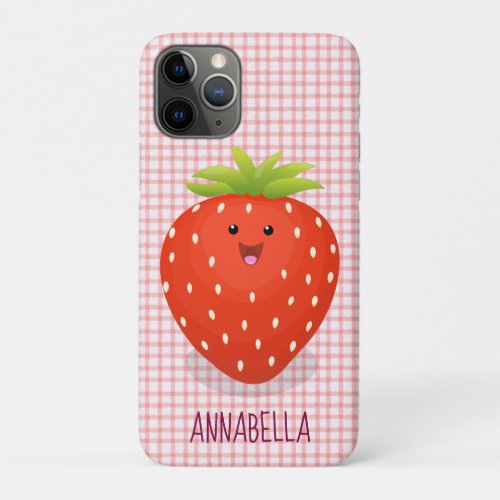 Cute kawaii strawberry cartoon illustration iPhone 11 pro case