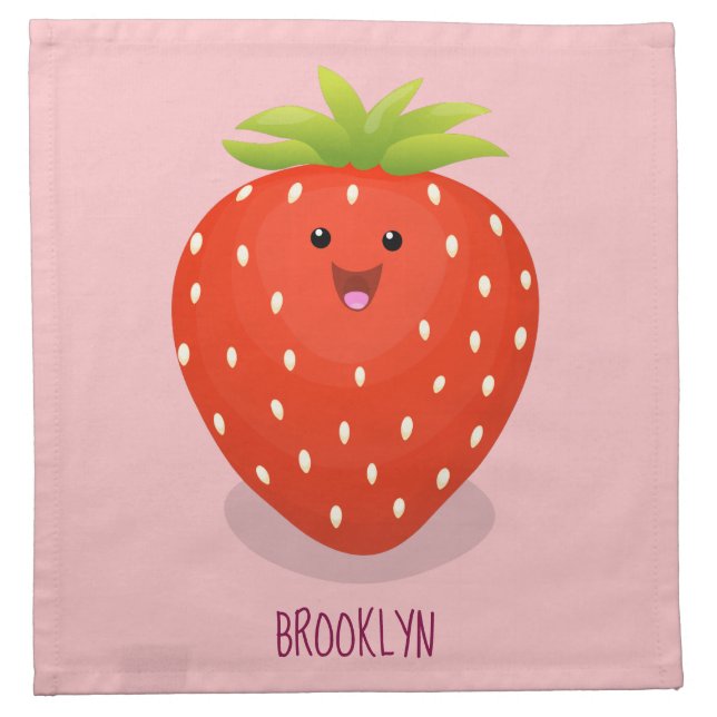 Cute kawaii strawberry cartoon illustration cloth napkin (Front)