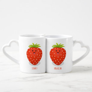 Cute kawaii strawberry cartoon illustration coffee mug set